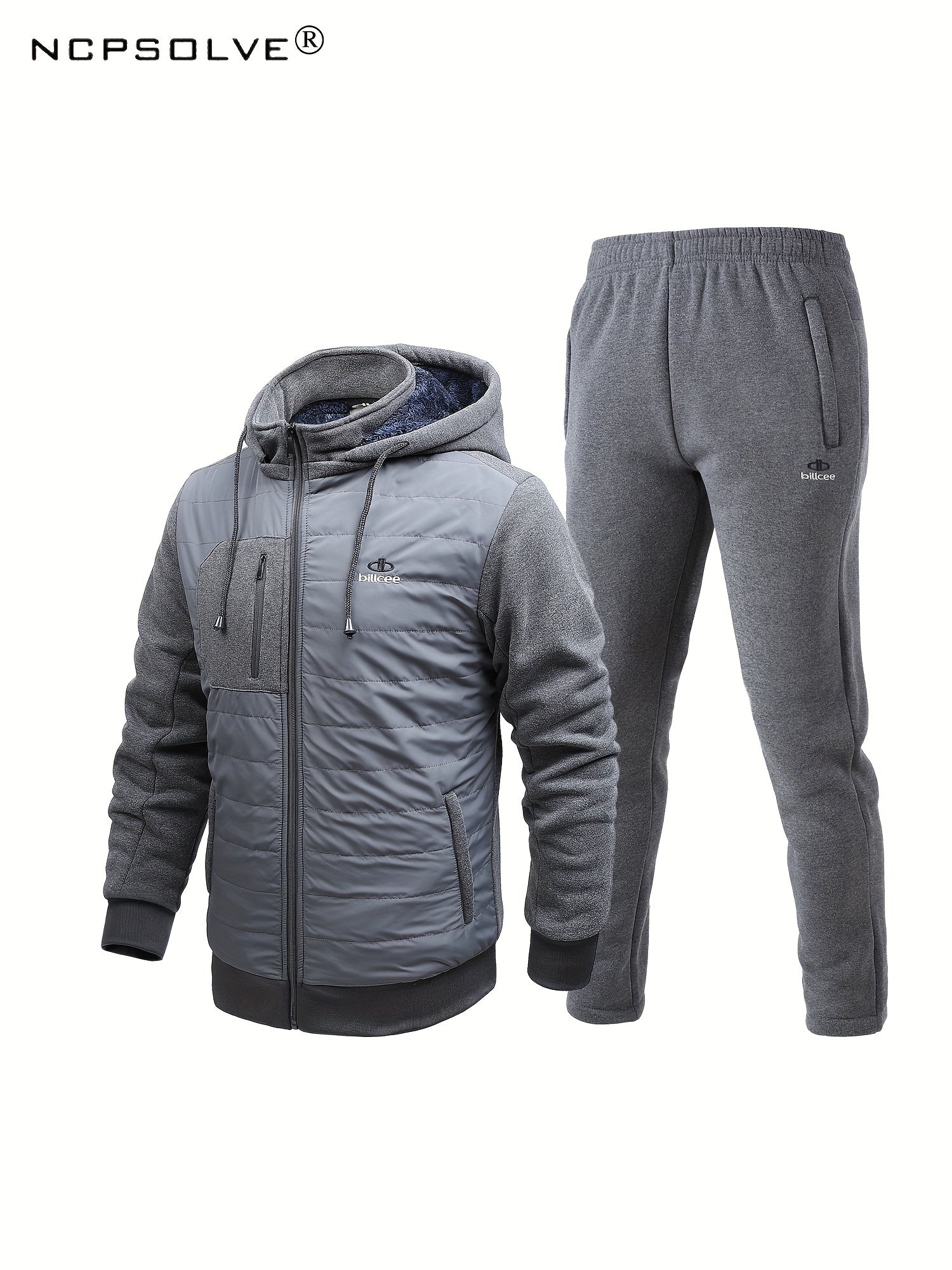 Men's Winter Sports Suit Stand Collar Zip Jacket & Thick Pants