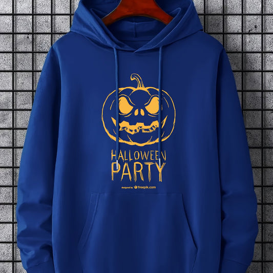 Men's Pumpkin Graphic Hoodie Halloween Style Drawstring Hooded Sweatshirt