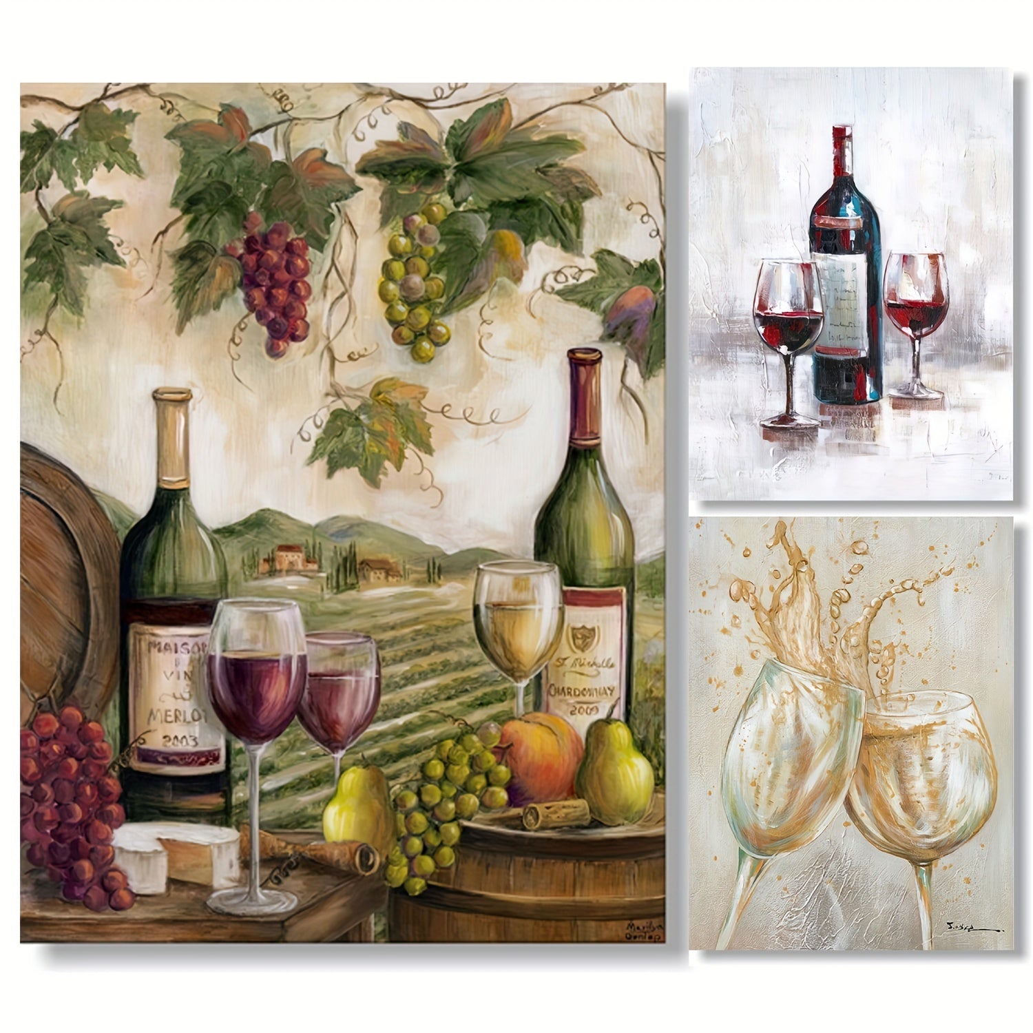 Wine Pictures Poster Red Wine Bottle Kitchen Wall Decor Canvas Wall Art