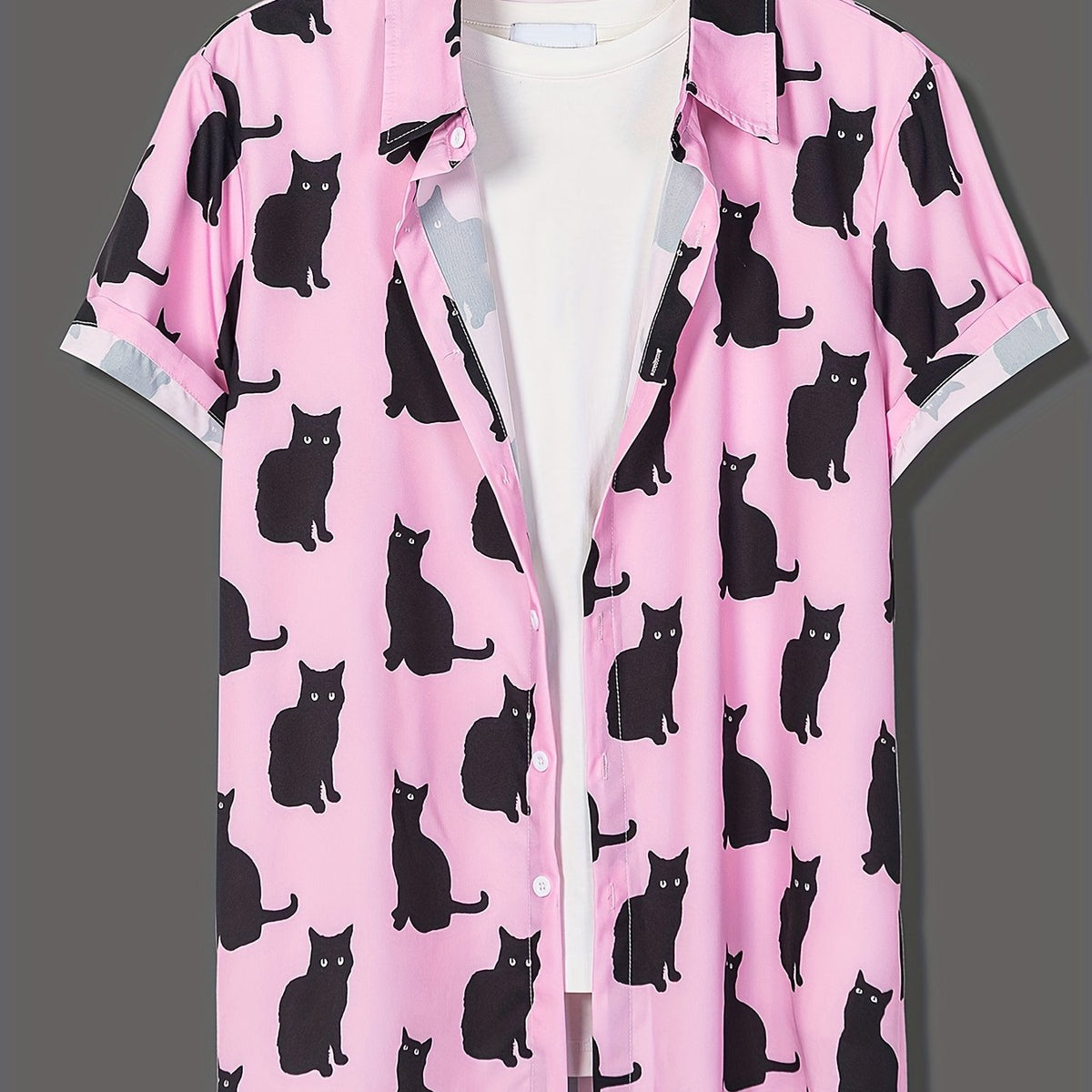 Cat Print Men's Casual Short Sleeve Shirt for Summer Vacation Resort