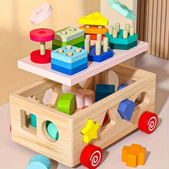 HIBOBI 12 Hole Colorful Column Toy with 3D Blocks