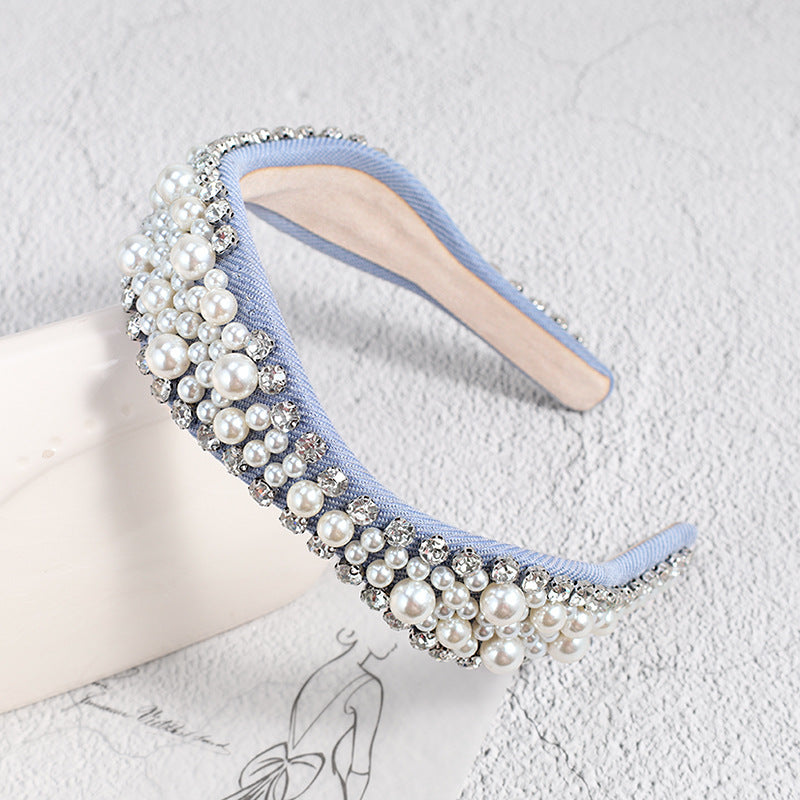Pearls Beaded Rhinestone Hairband Headpiece for Women Girls