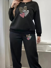 Women's Plus Heart Print Sweatshirt & Joggers Set