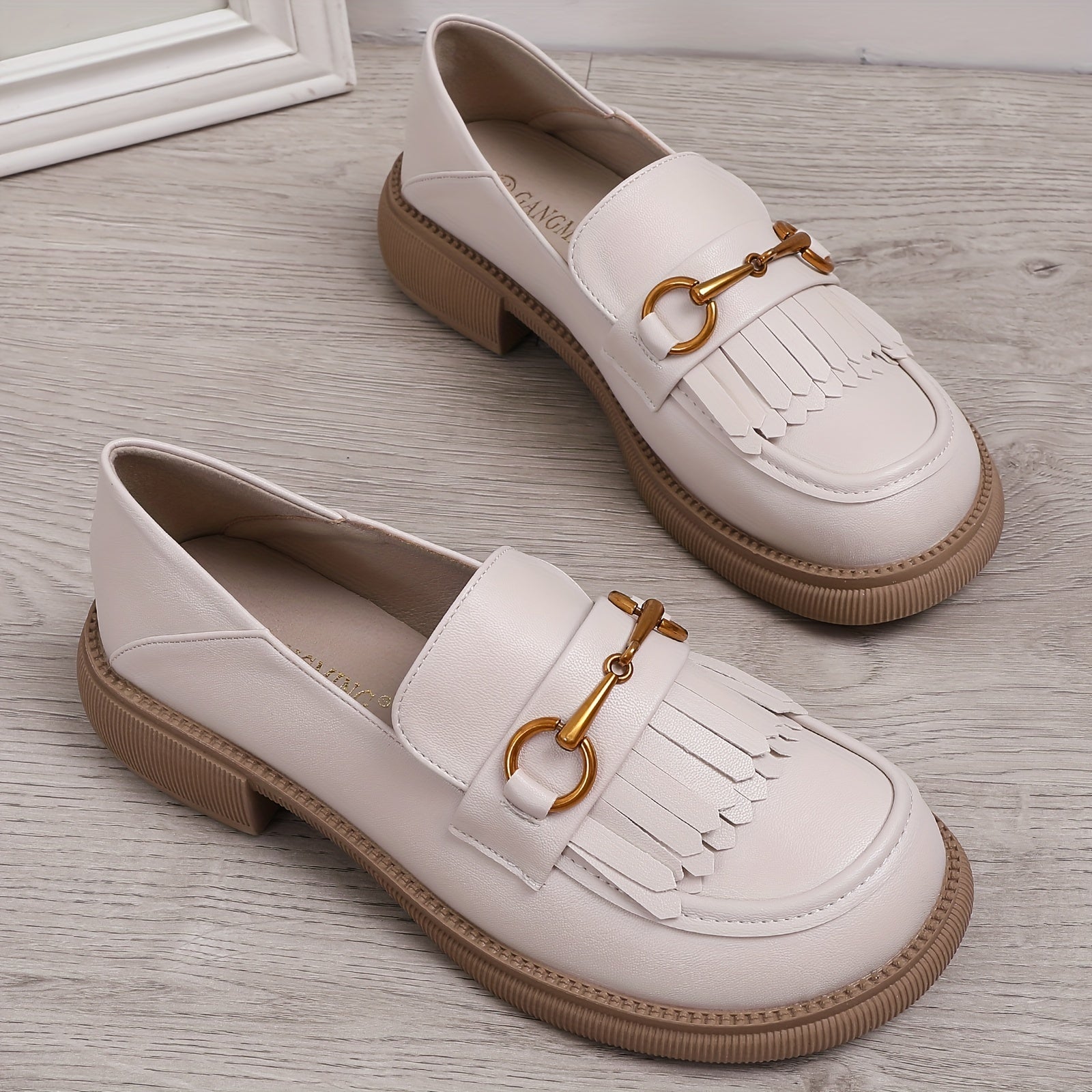 Women's Tassel Loafers Chunky Heel Slip On Shoes