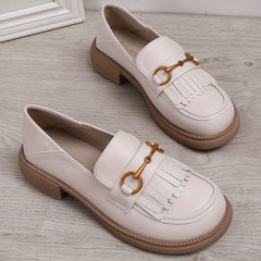Women's Tassel Loafers Chunky Heel Slip On Shoes