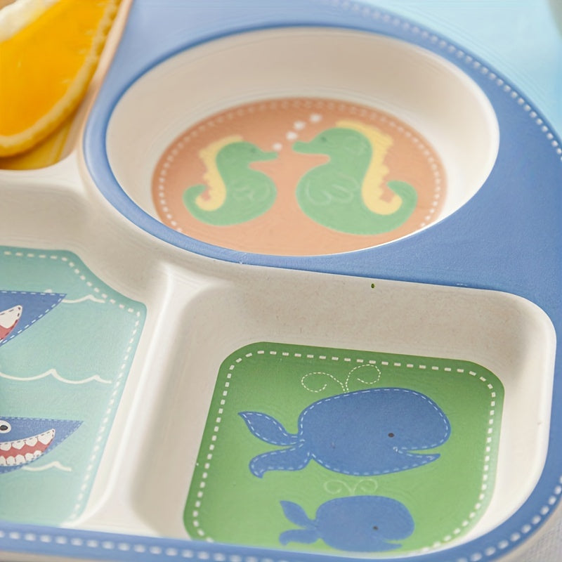 Cartoon Bamboo Fiber Animal Printed Dinner Plate Feeding Pan Tableware