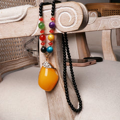 Retro Beeswax Long Sweater Necklace Chain Pendant