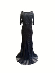 Sequined Mesh Pleated Maxi Dress for Party