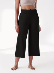  Solid High Rise Wide Leg Crop Trousers