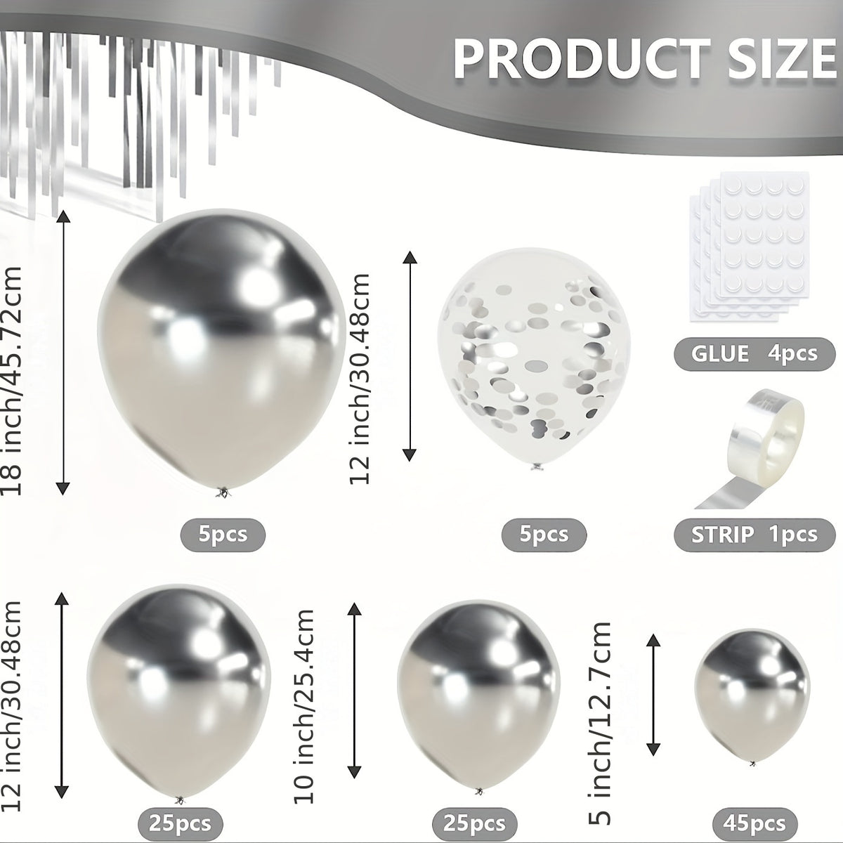 129pcs Silvery Metallic Balloons Kit for Party Graduation Wedding Holiday