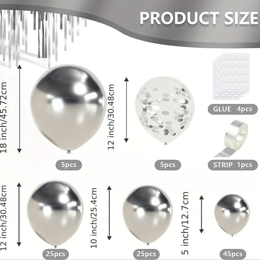 129pcs Silvery Metallic Balloons Kit for Party Graduation Wedding Holiday