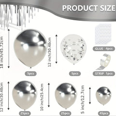 129pcs Silvery Metallic Balloons Kit for Party Graduation Wedding Holiday