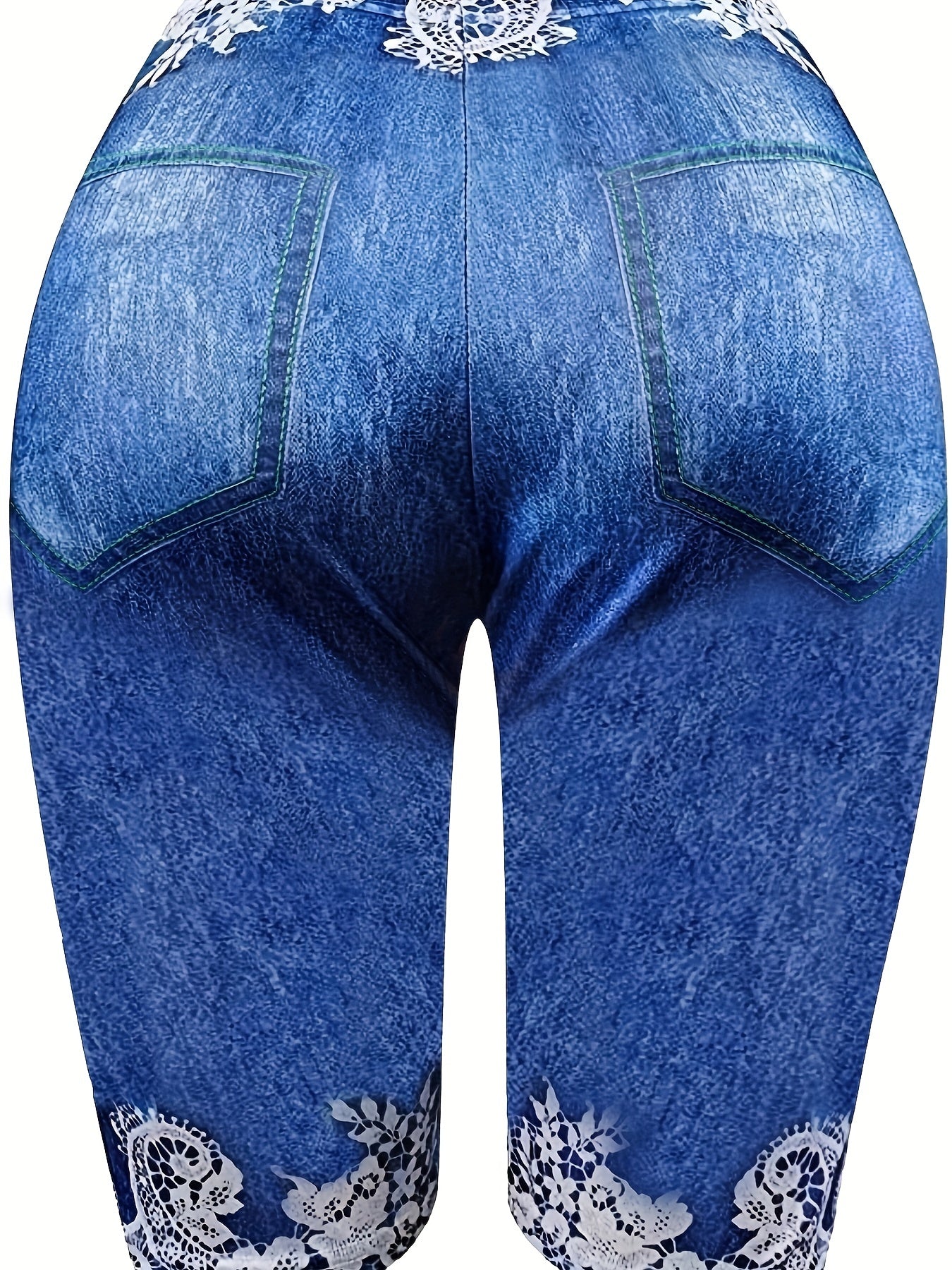 Floral & Denim Print Casual Leggings for Women