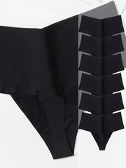 6pcs Seamless Solid Thongs Soft Comfy Stretchy Intimates Panties Women's