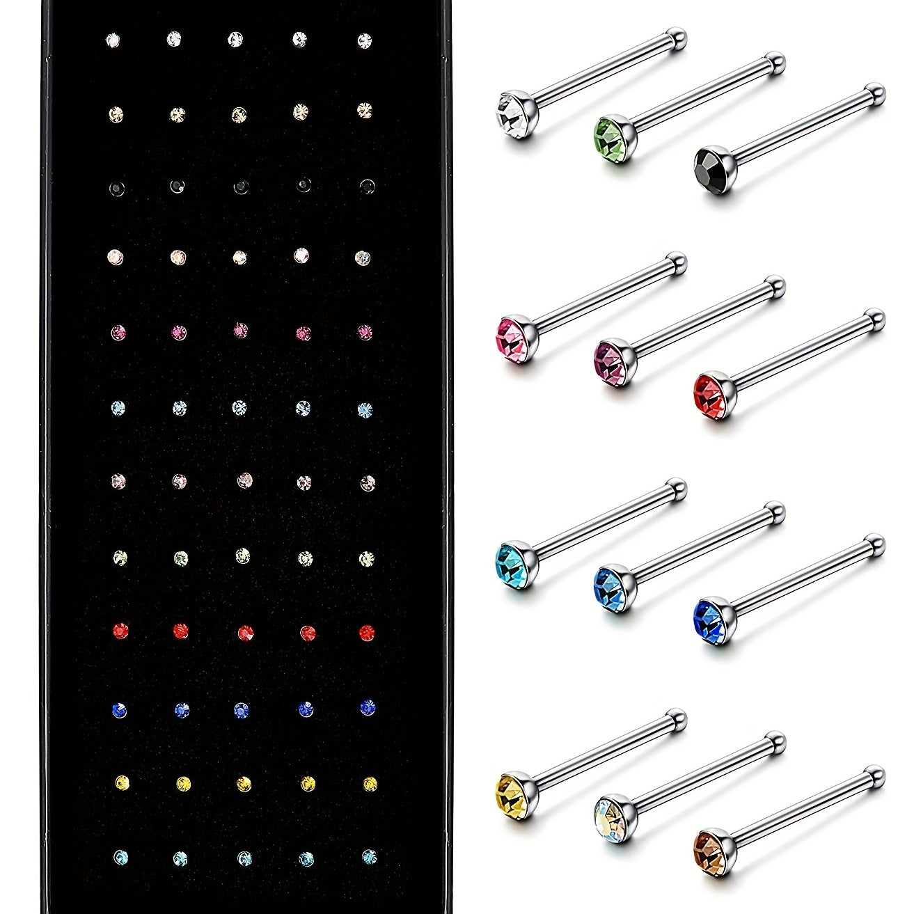 60pcs Stainless Steel Nose Stud Ring Set Body Piercing Jewelry