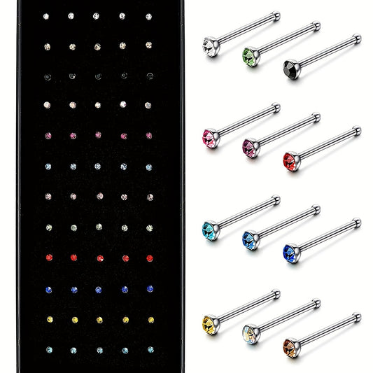 60pcs Stainless Steel Nose Stud Ring Set Body Piercing Jewelry