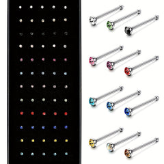 60pcs Stainless Steel Nose Stud Ring Set Body Piercing Jewelry