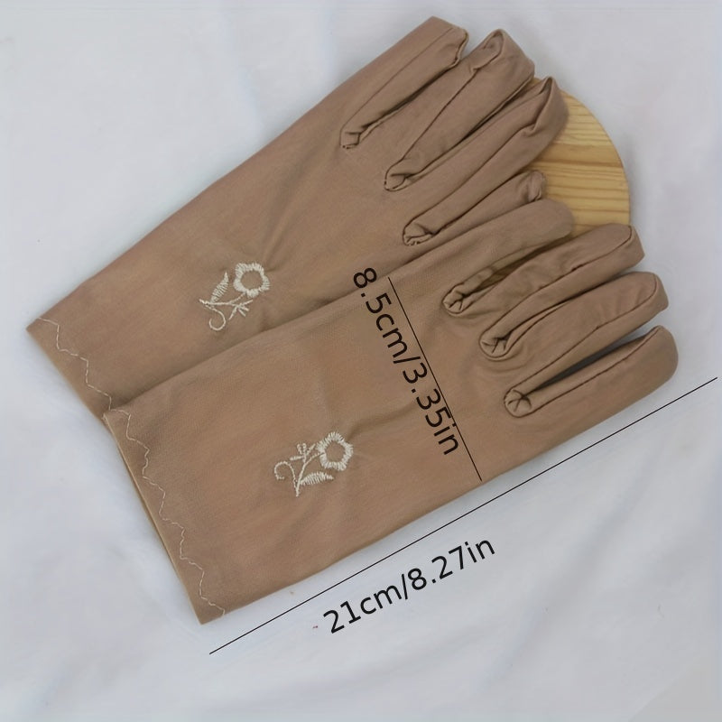 Solid Embroidered Gloves Women Sun Protection Warm Gloves