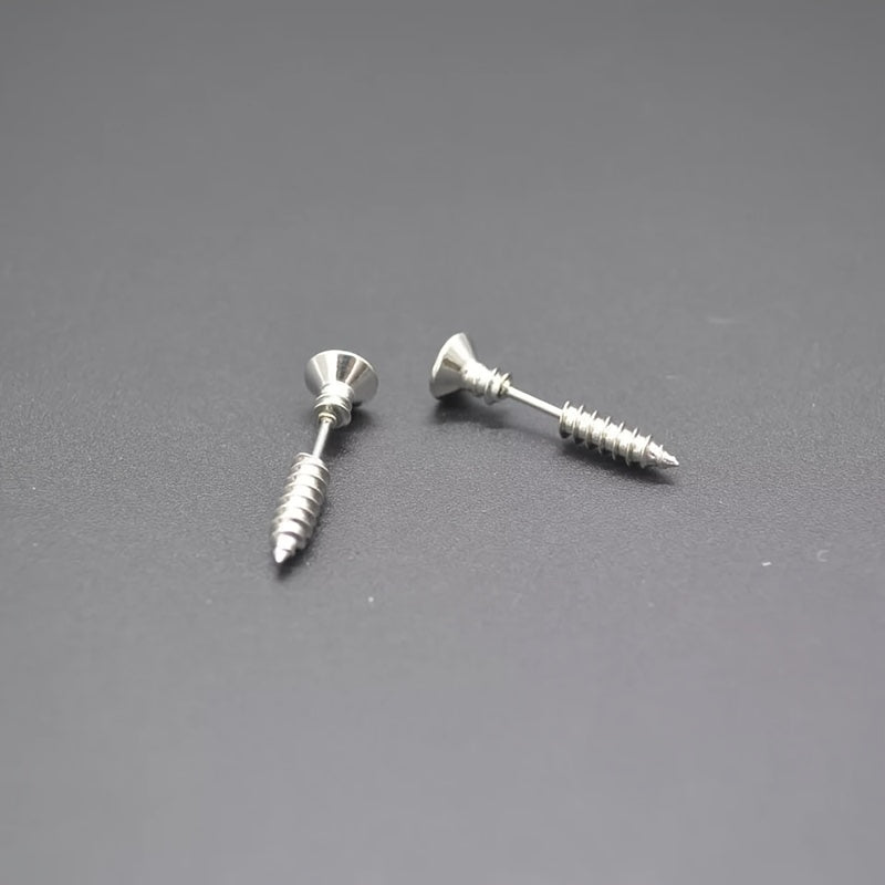 Hip Hop Stainless Steel Screw Stud Earrings