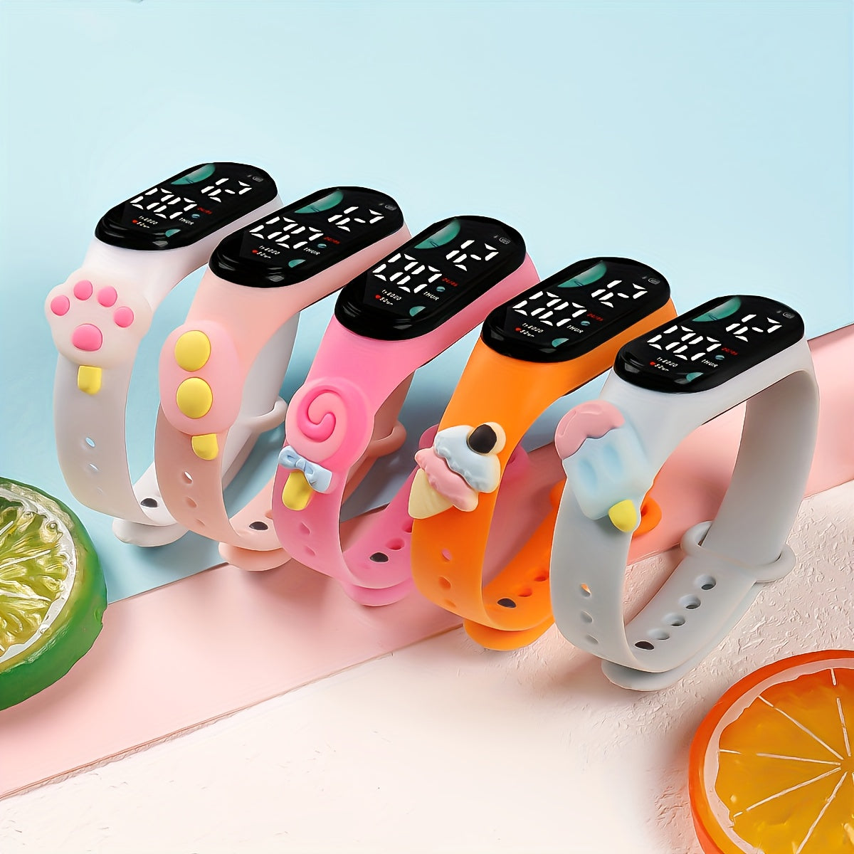 3pcs Touch Screen Digital Watches Square Dial Powered Resin TPU Strap