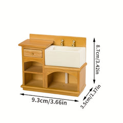 1:12 Scale Wooden Vanity with Mirror Rustic Bathroom & Kitchen Decor