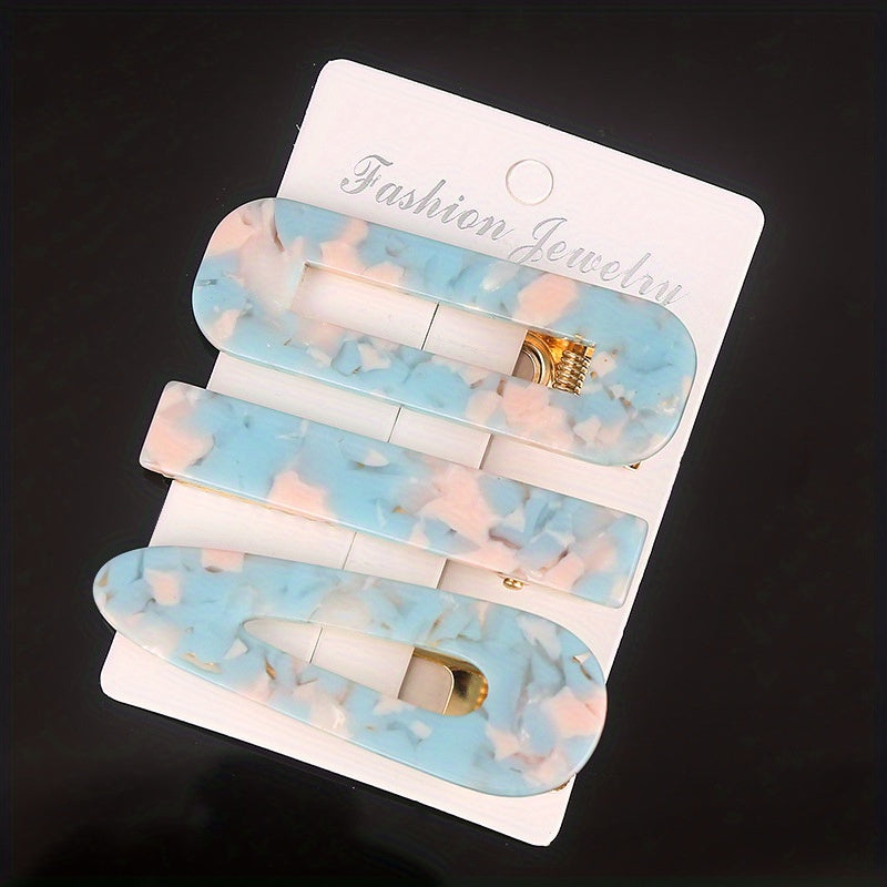 3pcs Acetic Acid Acrylic Hair Clip Marble Pattern Headwear Hair Accessories