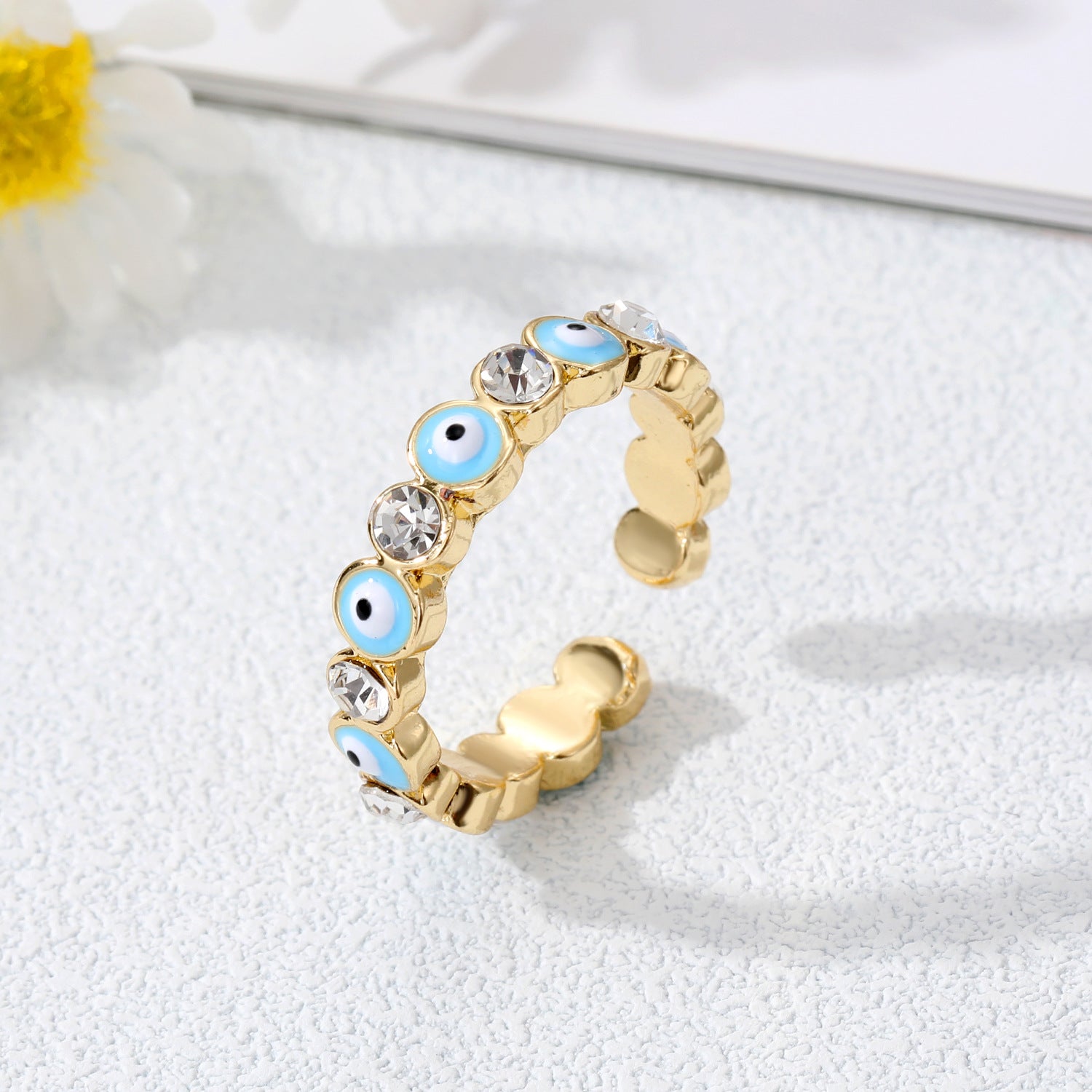 Boho Zircon Evil Eye Ring Adjustable Bling Party Jewelry