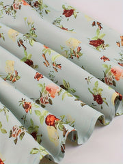 Women's Plus Floral Print Button Elastic Ruched A line Skirt
