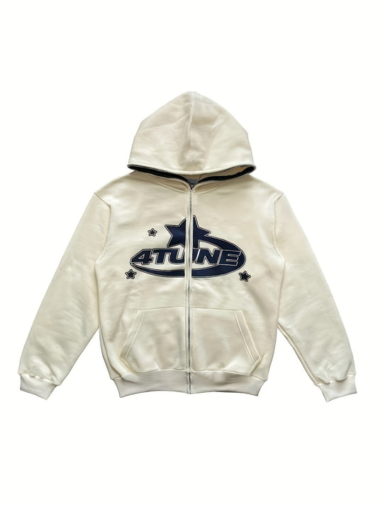 Y2K Letter & Star Print Sweatshirt Zip Up Hoodie