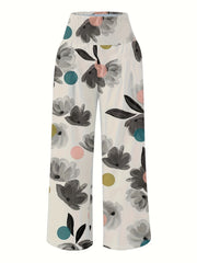 Floral Print High Rise Wide Leg Pants With Pockets