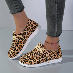 Leopard Print Canvas Shoes Lightweight Lace Up Walking Shoes