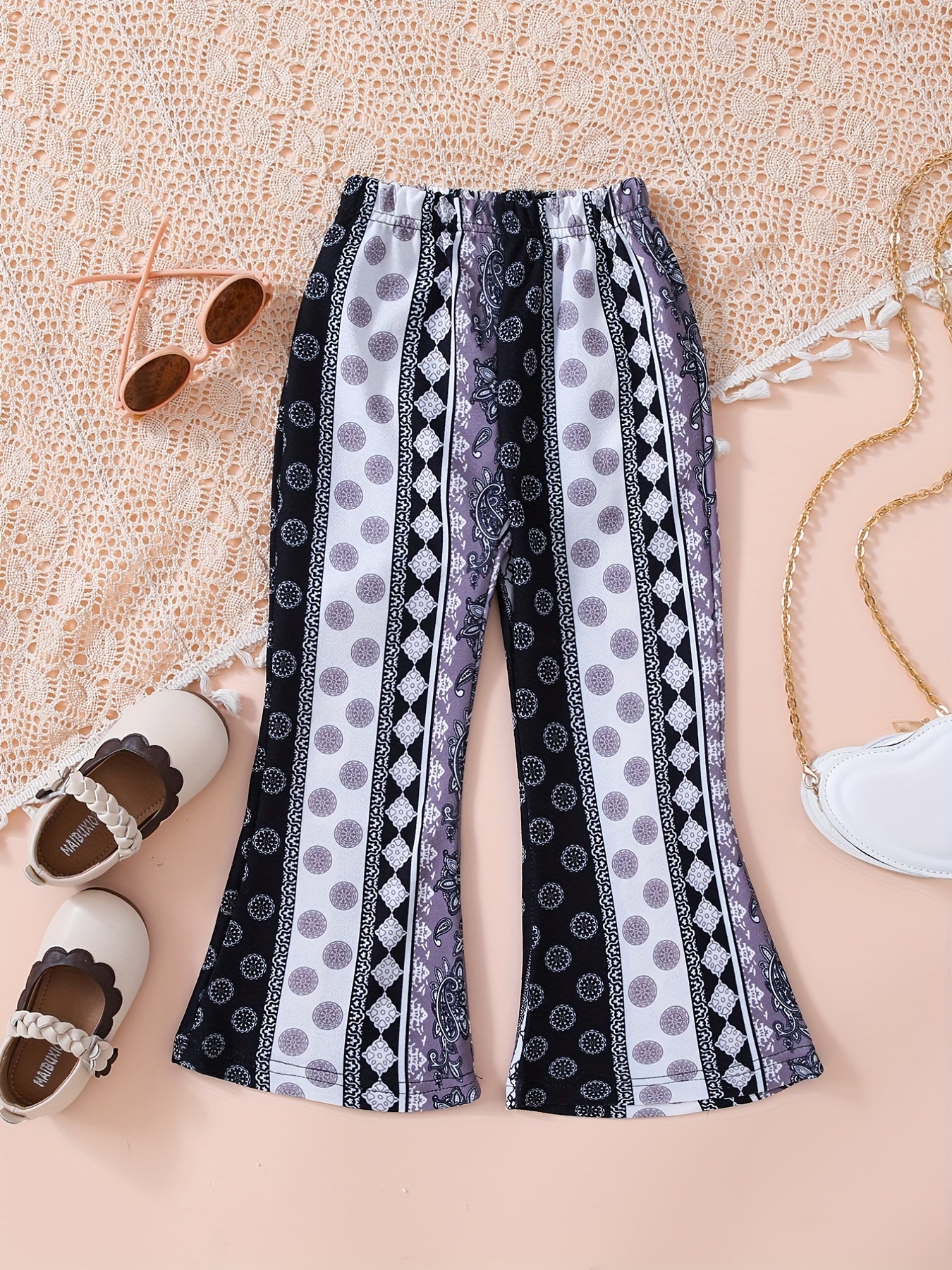 Toddler Girls Striped Polka Dot Flare Pants Elastic Waist Casual Trousers