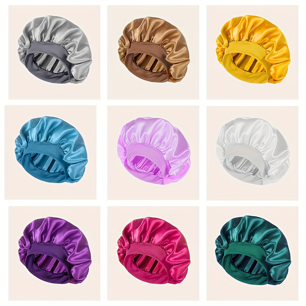 Wide Elastic Band Satin Sleep Cap for Women Night Sleeping Head Cover