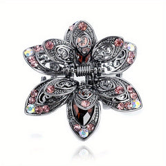 Vintage Rhinestone Flower Hair Claw Clip Crystal