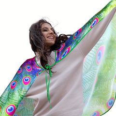 Green Peacock Feather Costume Cape for Women Halloween Party Dress Up