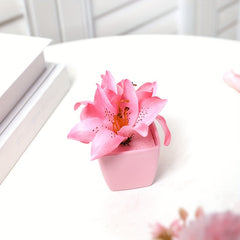 5pcs Artificial Flower Green Plant with Pink Flower Small Potted Plant