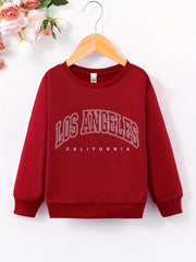 Girls Pullover Los Angeles Letter Print Crew Neck Sweatshirt