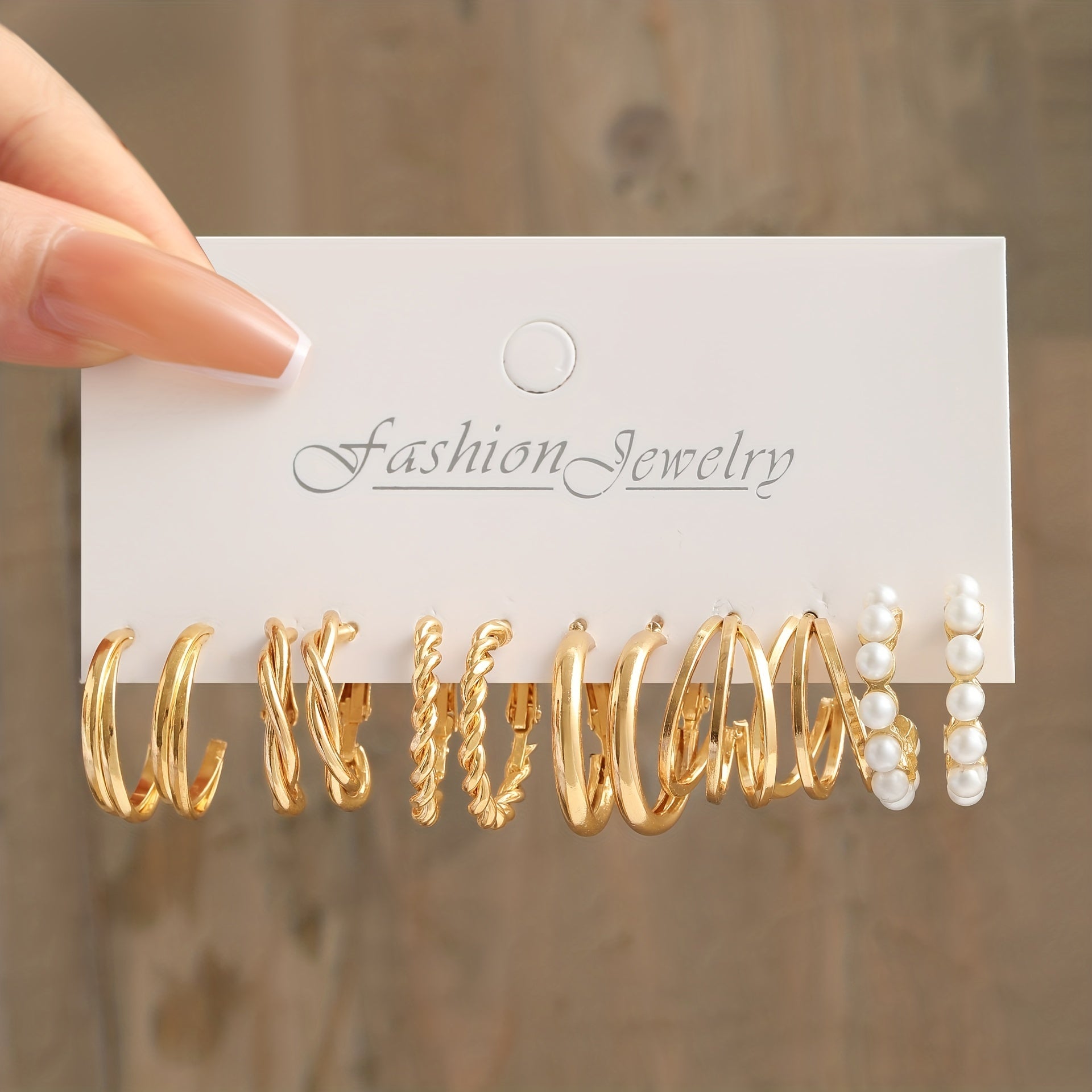 Golden Hoop Earrings with Faux Pearl Decor
