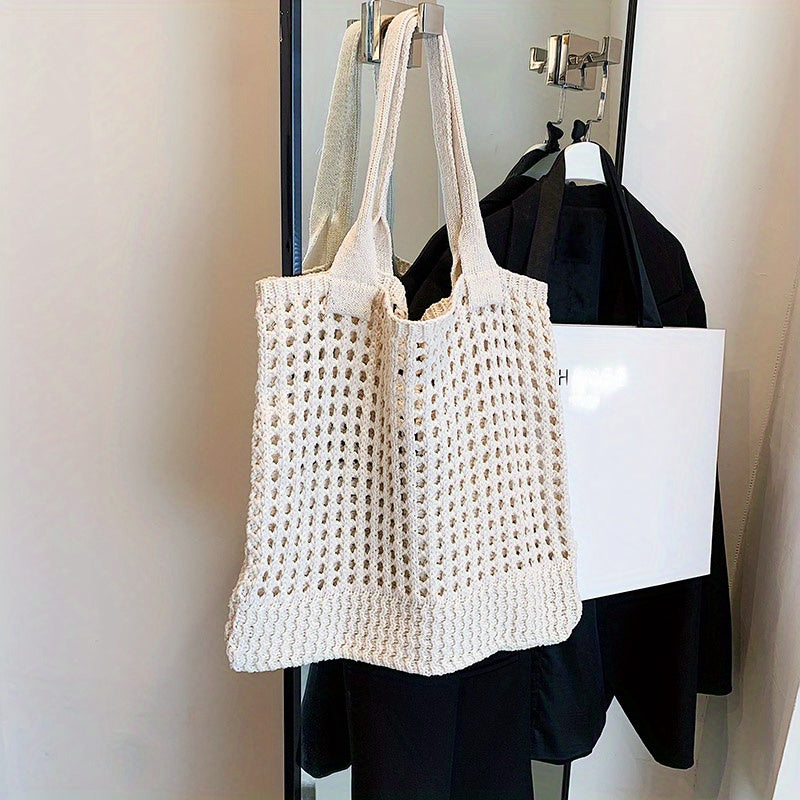 Solid Crochet Bag Hollow Out Knitted Tote Bag