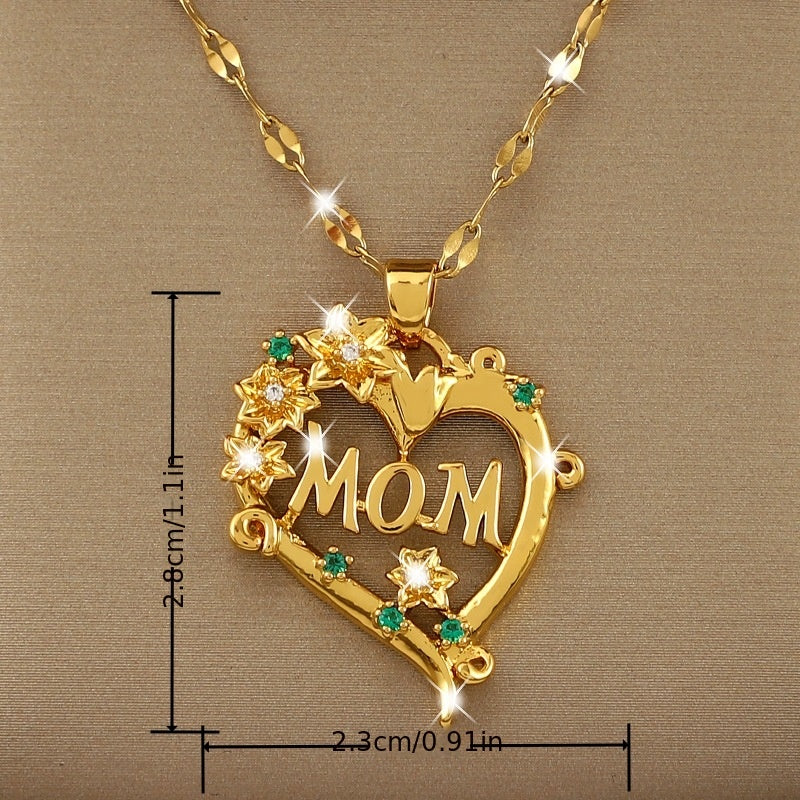 Copper Zircon Mother Love Flower Pendant Necklace for Girls