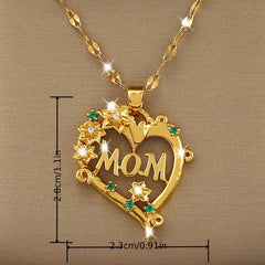 Copper Zircon Mother Love Flower Pendant Necklace for Girls