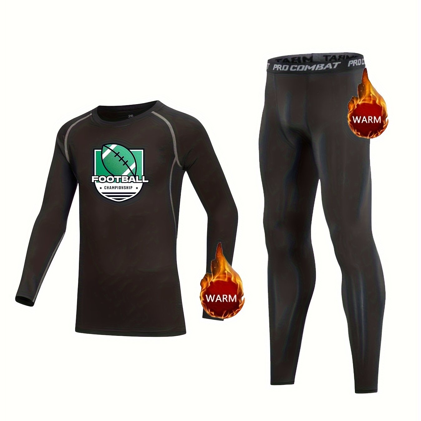 Kids Compression Fleece Sets Football Cartoon Pattern