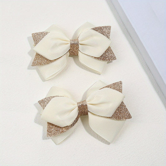 Glitter Ribbon Hair Bows Set - Princess Hair Accessories for Girls' Parties