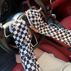 Plaid Sunscreen Gloves UV Protection Sleeves with Thumb Hole