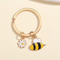 Cartoon Bee & Daisy Keychain Animal Key Ring Purse Bag Charm