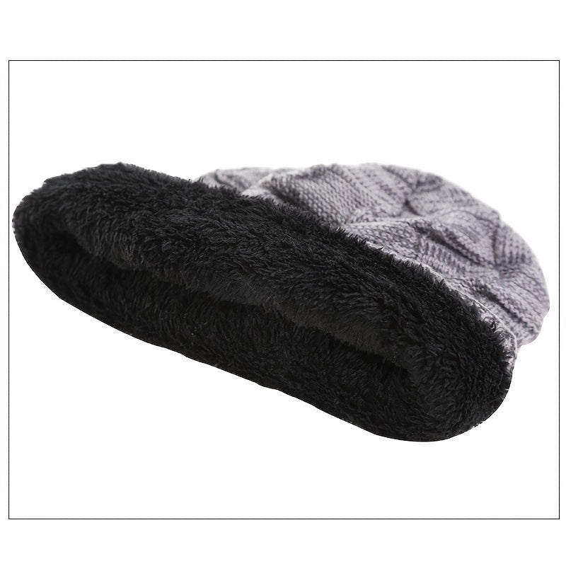 Winter Beanie Scarf Halter Set Thick Fleece Lined Neck Halter Warm Knitted Hat