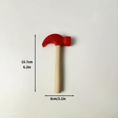 Set of 3 Red Mini Wooden Hammers Pretend Play Educational Tools