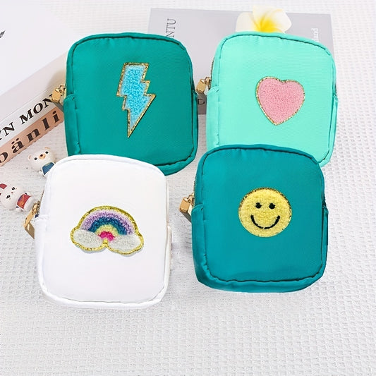 Chenille Patched Sanitary Napkin Storage Bag Zipper Pouch