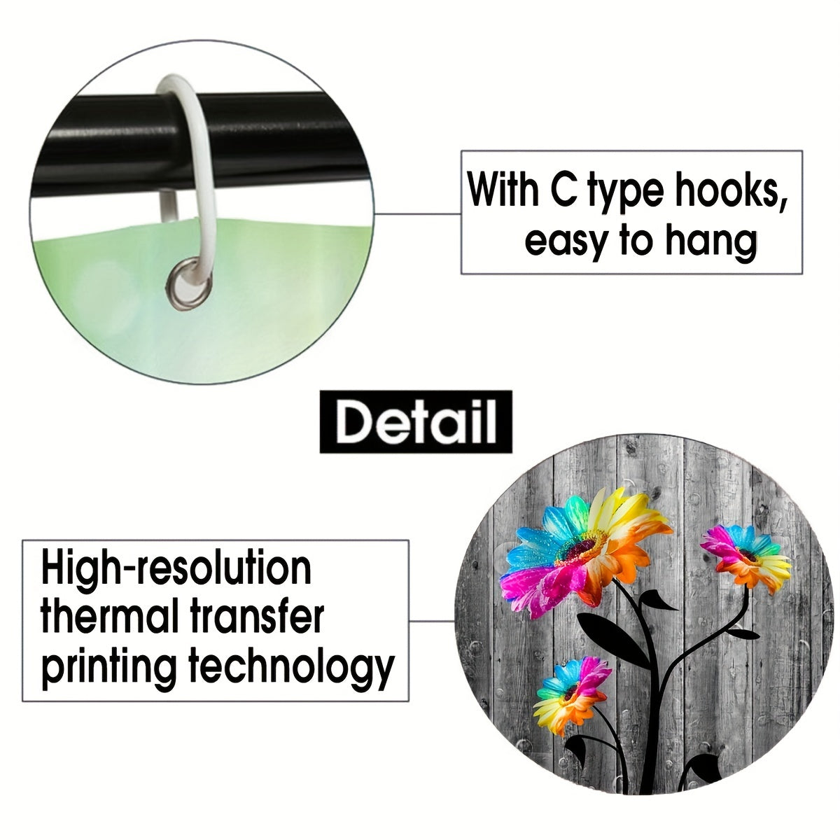 Seven Colored Flower Shower Curtain Set