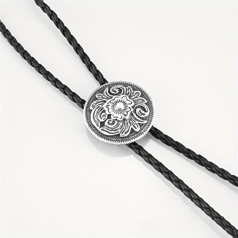 Men's Retro Floral Pattern Bolo Tie Necklace